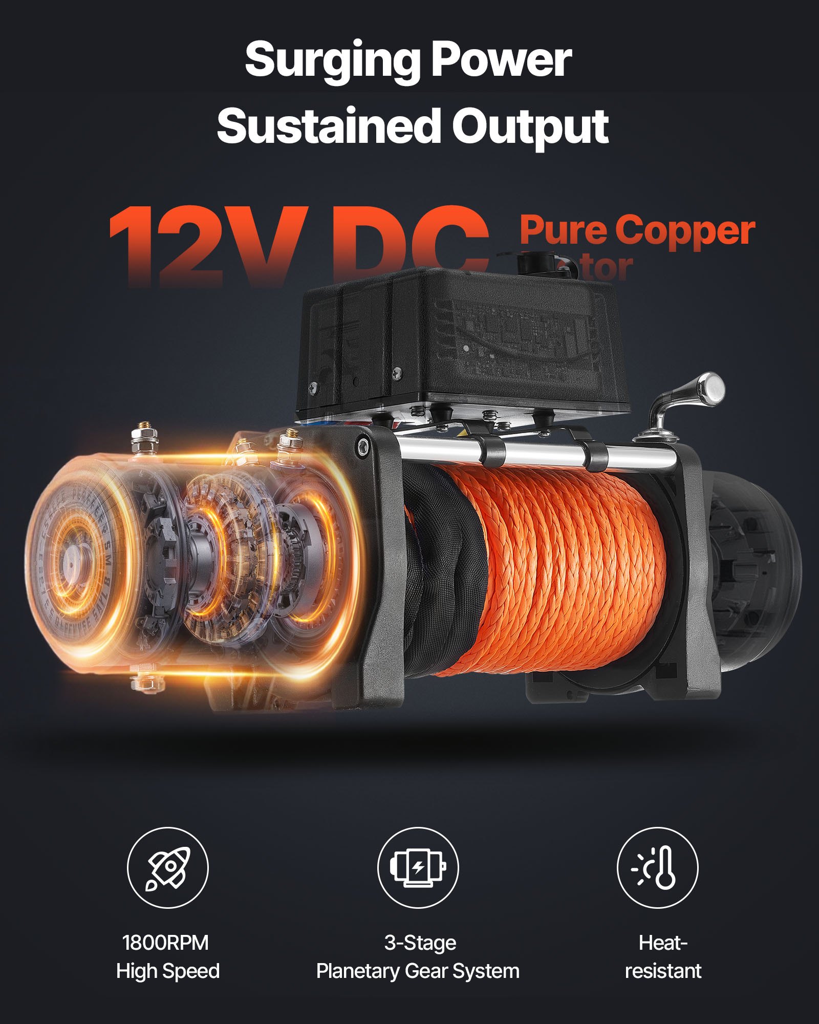 VEVOR Electric Winch, 6100 kg Load Capacity, 12V DC Truck Winch with Φ9.5 mm x 24 m Synthetic Rope, Wireless & Wired Remote Control, Suitable for Towing Off-Road SUV Jeep Trailer Boat