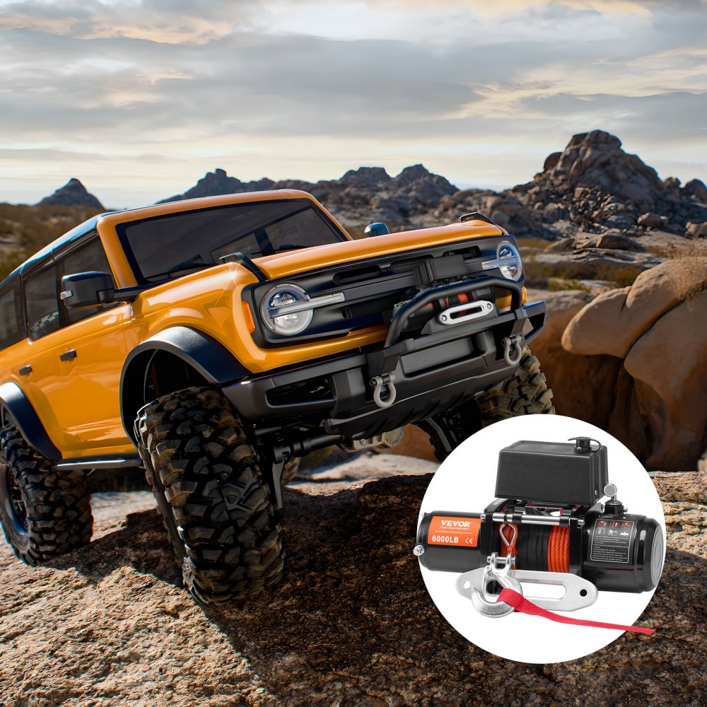 VEVOR Electric Winch, 2722 kg, 12V DC Truck Winch with Φ0.6x1676.4 cm Synthetic Rope Aluminum Fairlead Wireless & Wired Remote Control, IP55 Waterproof for Towing Off-Road SUV Truck Jeep Trailer Boat
