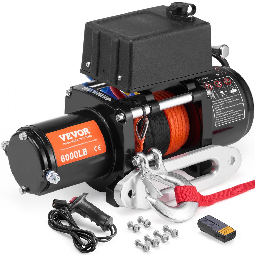 VEVOR Electric Winch for Truck 6000 lb Synthetic Rope αδιάβροχο τηλεχειριστήριο