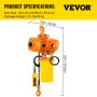 VEVOR 1100 LBS Single Phase Electric Chain Hoist, Yellow