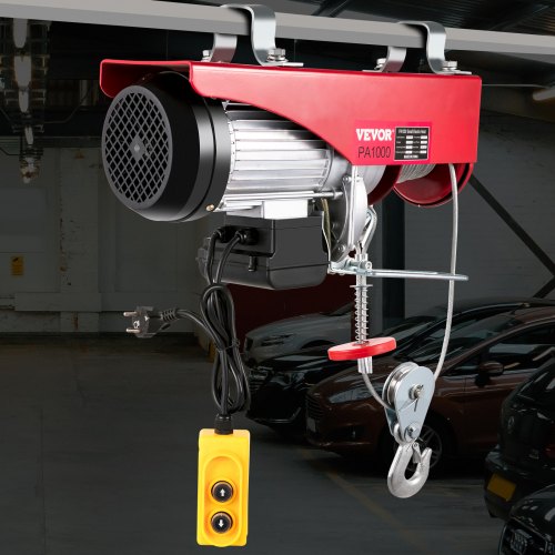 VEVOR Electric Hoist, 2200 lb Overhead Crane Garage w/Steel Hook, Remote Control & Emergency Stop Switch Ceiling Pulley Winch for Warehouse, Construction, Goods Lifting, 110V Red, 2200Lbs