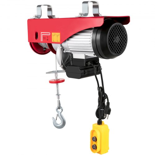 VEVOR Electric Hoist, 2200 lb Overhead Crane Garage w/Steel Hook, Remote Control & Emergency Stop Switch Ceiling Pulley Winch for Warehouse, Construction, Goods Lifting, 110V Red, 2200Lbs