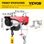 VEVOR Electric Hoist, 2200 lb Overhead Crane Garage w/Steel Hook, Remote Control & Emergency Stop Switch Ceiling Pulley Winch for Warehouse, Construction, Goods Lifting, 110V Red, 2200Lbs