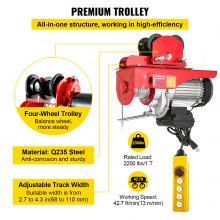 VEVOR Electric Wire Rope Hoist with Trolley, Electric Wire Rope Hoist with Trolley Remote Control Industry 1000KG/2200LBS Capacity