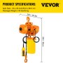 VEVOR 1 Ton Electric Chain Hoist, Single Phase 2200Lbs 10ft Lift Height with Electrical Hook, Mount Chain Hoist G80, Double Chain with Pendant Control 110V for Logistics, Factories and Agriculture