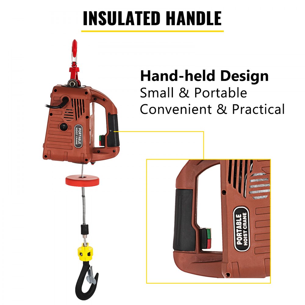 VEVOR Alloy Steel 1100lbs Winch, 1100 LBS Lift, 110 V Overhead, Remote Control Electric Hoist with Wire Rope and Insulated Handle