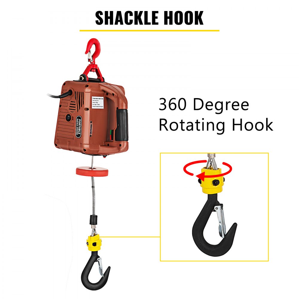 VEVOR Alloy Steel 1100lbs Winch, 1100 LBS Lift, 110 V Overhead, Remote Control Electric Hoist with Wire Rope and Insulated Handle
