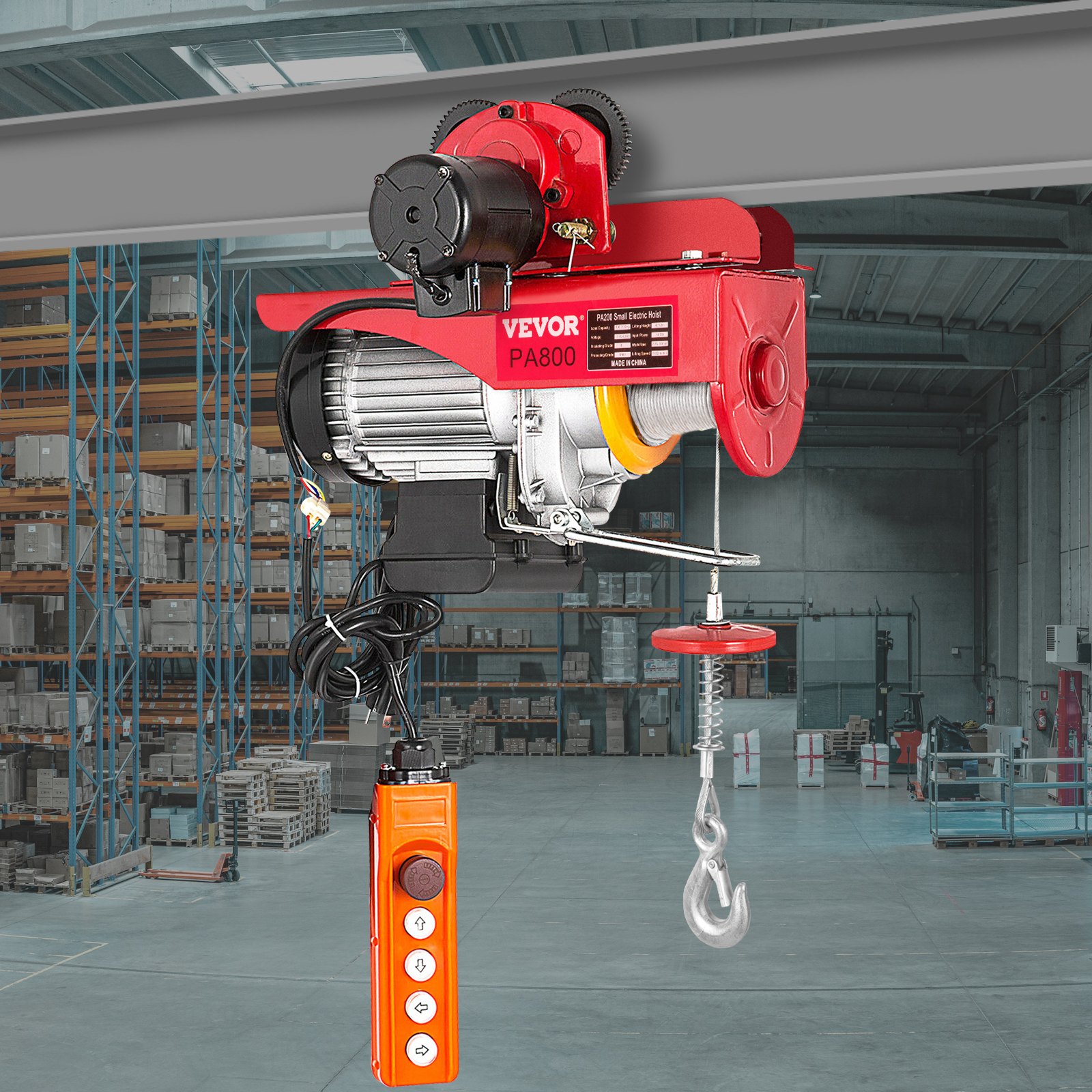 VEVOR 800Kg/1700Lbs Electric Trolley Hoist 1300W Electric Hoist Winch Double 12M/40Ft , Electric Hoist Electric Forklift Steel Pallet Holder Lever Garage Hoist
