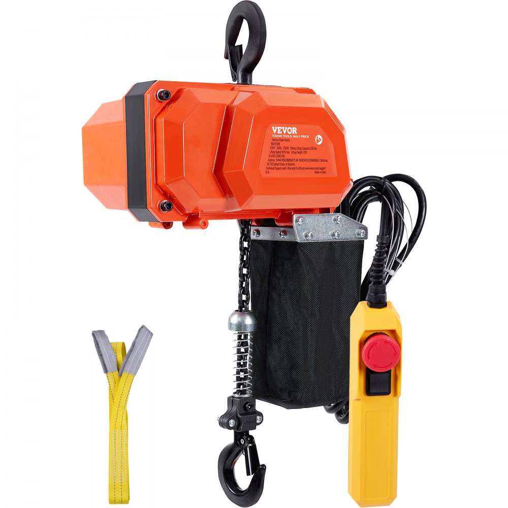 VEVOR Electric Chain Hoist, 330 lbs Load Capacity, 10 ft Lifting Height, 7.5 ft/min Speed, 230V, Single Phase Overhead Crane with G80 Chain, 10 ft Wired Remote Control for Garage, Shop, Hotel, Home