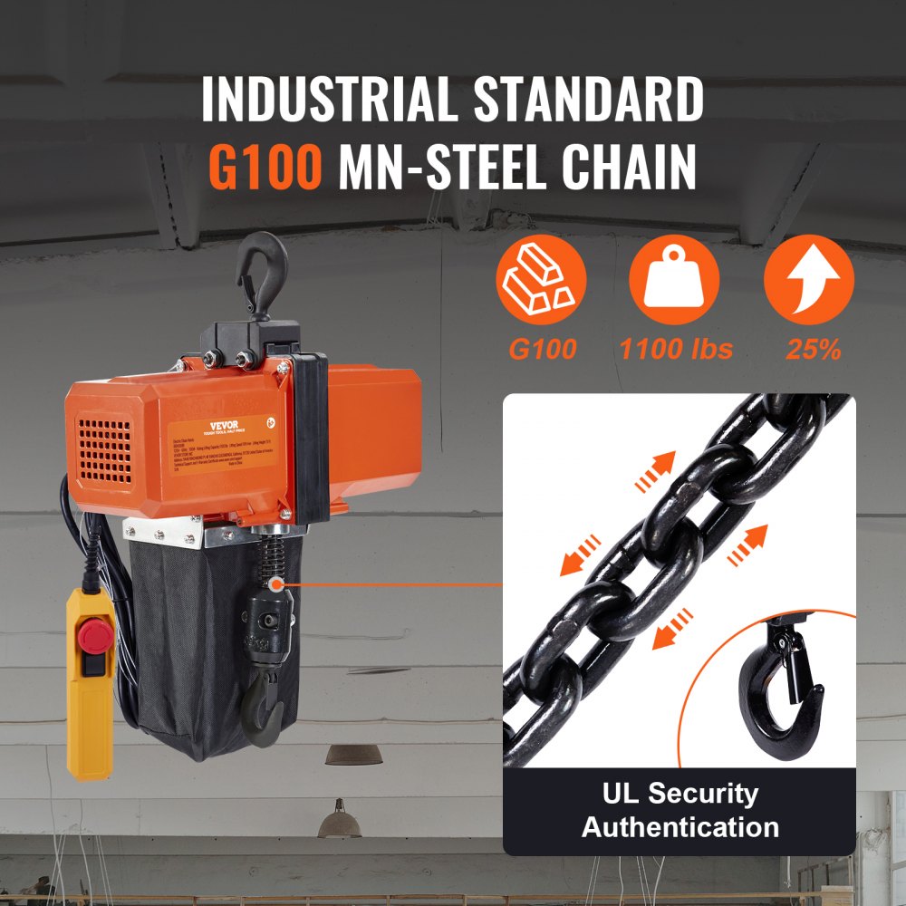 VEVOR Electric Chain Hoist Single Phase Crane Hoist 499 kg Load 457.2 cm Lifting