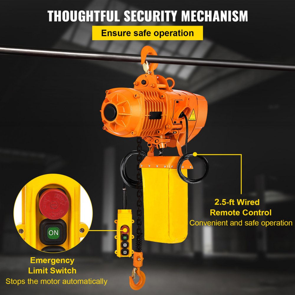 VEVOR Electric Chain Hoist, 2200 lbs Load Capacity, 13 ft Lifting Height, 11 ft/min Speed, 230V, Single Phase Overhead Crane with G80 Chain, 10.8 ft Wired Remote Control for Garage, Shop, Hotel, Home