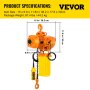 VEVOR Electric Chain Hoist, 2200 lbs Load Capacity, 13 ft Lifting Height, 11 ft/min Speed, 230V, Single Phase Overhead Crane with G80 Chain, 10.8 ft Wired Remote Control for Garage, Shop, Hotel, Home