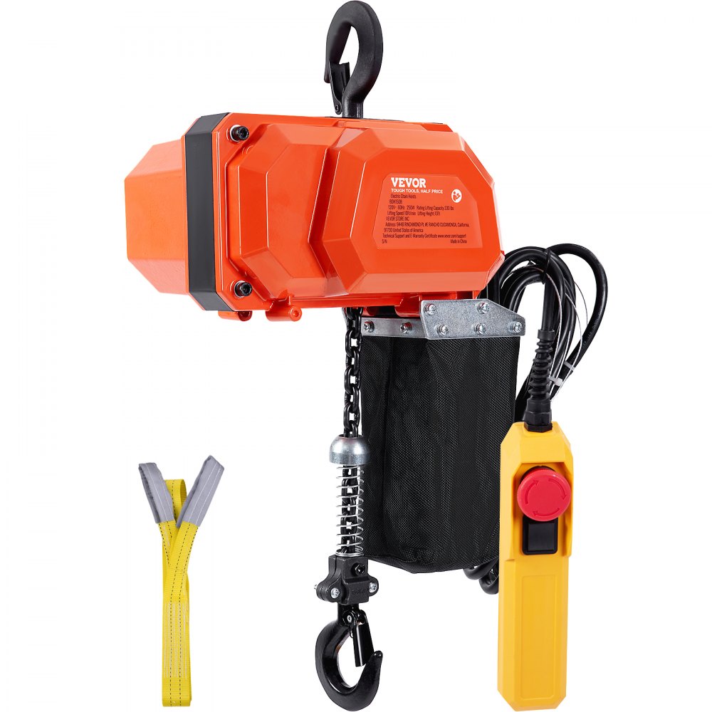 VEVOR Electric Chain Hoist, 330 lbs Load Capacity, 10 ft Lifting Height, 10 ft/min Speed, 120V, Single Phase Overhead Crane with G80 Chain, 10 ft Wired Remote Control for Garage, Shop, Hotel, and Home