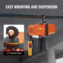 VEVOR 1100 lbs Electric Chain Hoist 15 FT Lifting Height, 120V Electric Hoist, Single Phase Overhead Crane with G100 Chain, 10 ft Wired Remote Control for Garage, Shop, Hotel, Home