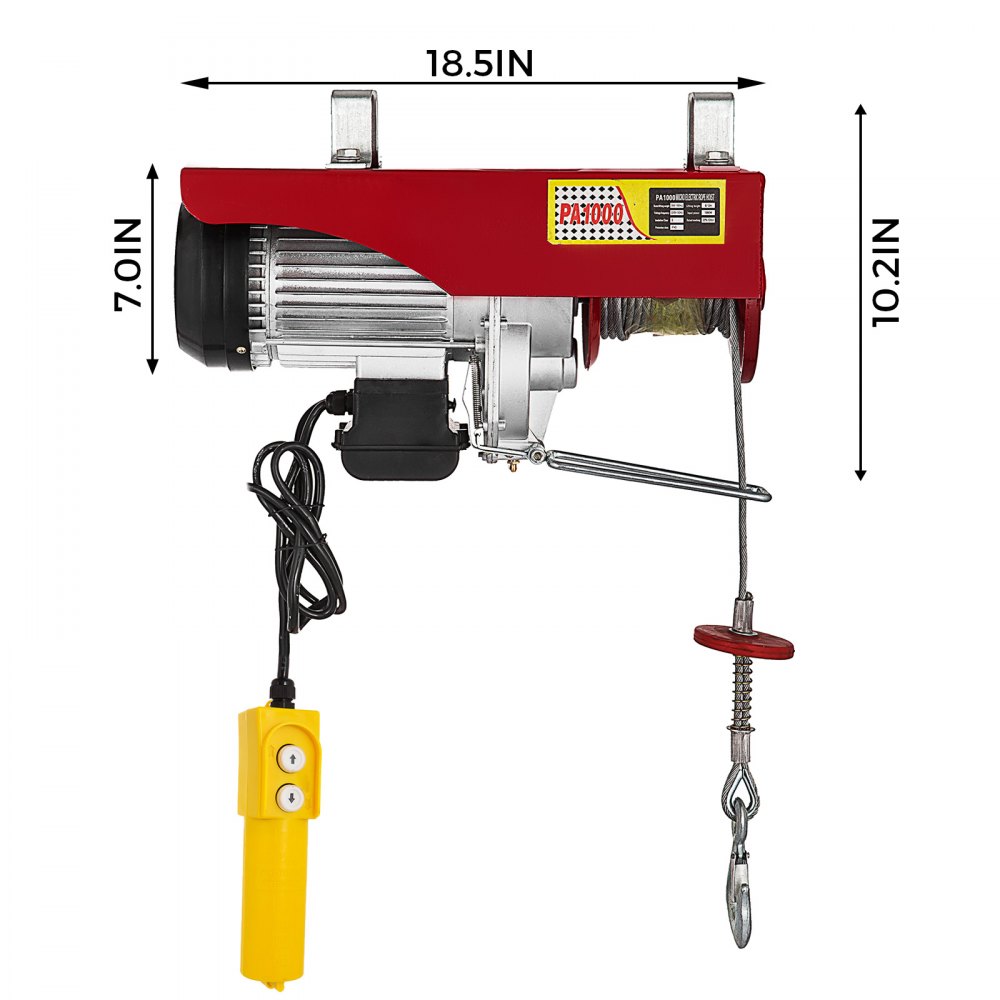 Electric Hoist Electric Winch 1000kg with 20m Wire Rope and Remote Control