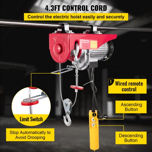 VEVOR Lift Electric Hoist 550Lbs/1100Lbs Electric Hoist 220V Overhead Crane Lift Electric Wire Hoist Remote Control