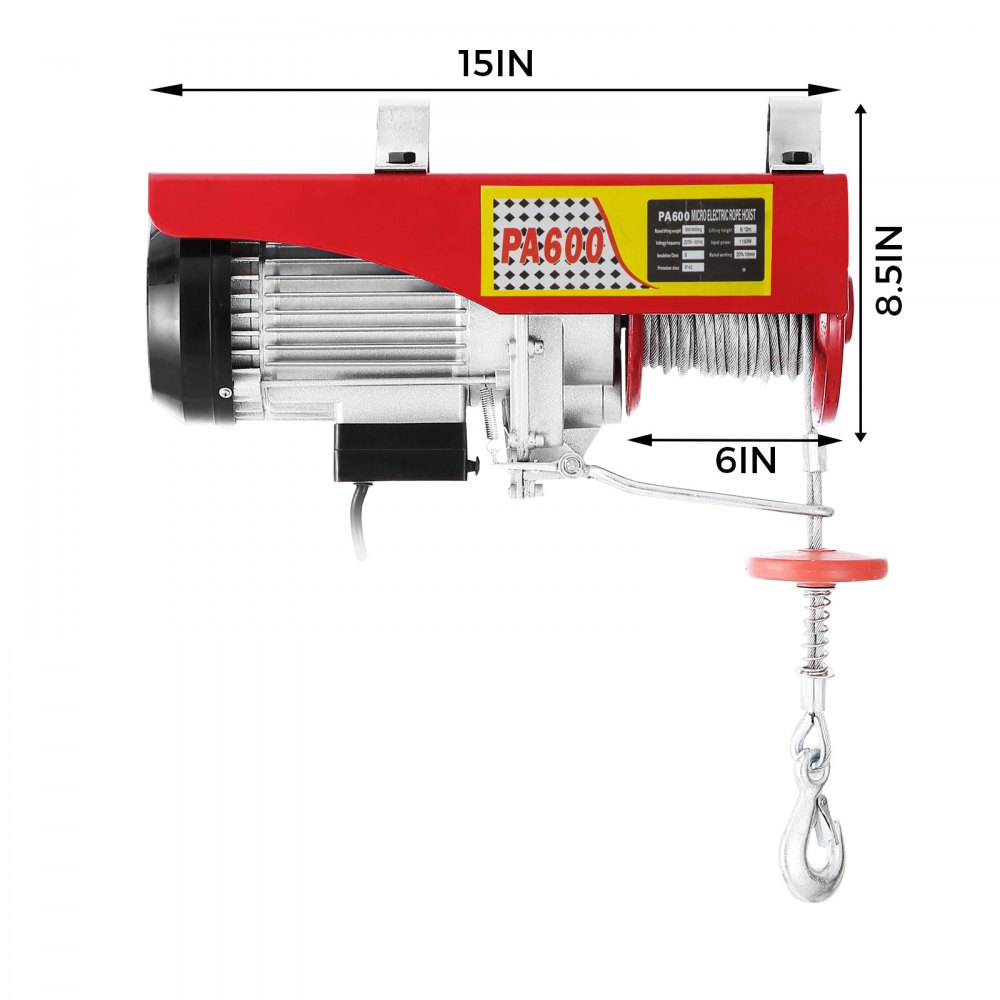 Electric Hoist Electric Winch 600kg with 15m Wire Rope and Remote Control