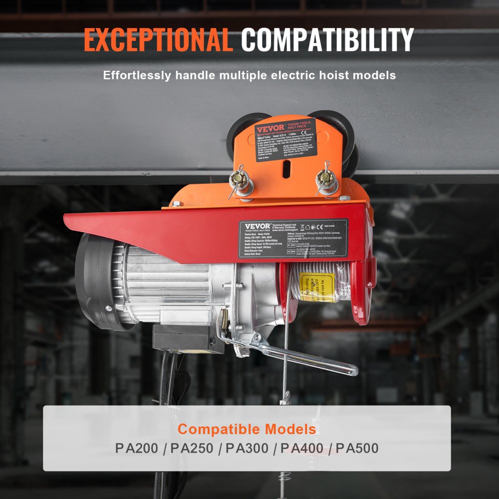 VEVOR Electric Hoist Manual Trolley, 0.5 Ton Load Capacity for PA200 PA250 PA300 PA400 PA500, Push Beam Trolley with Dual Wheels, 60 mm-120 mm Adjustable Beam Flange Width for Straight Curved I Beam