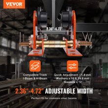 VEVOR Electric Hoist Manual Trolley, 1100 lbs/0.5 Ton Capacity for PA200 PA250 PA300 PA400 PA500, Push Beam Trolley with Dual Wheels, 2.36"-4.72" Adjustable Flange Width for Straight Curved I Beam