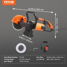 VEVOR Electric Concrete Saw, 7 in Circular Saw Cutter, 2000 W High Power with Max. 2.5 in Cutting Depth, Wet/Dry Disk Saw Cutter Includes Water Line, Pump and Blade, for Stone, Brick