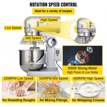 VEVOR Commercial Mixer Electric Food Mixer 10L Capacity Bowl Electric Dough Mixer Maker 500W Adjustable Commercial Mixer Grinder 220V Stand Mixer for Commercial Kitchen