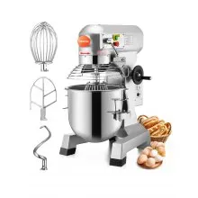 VEVOR Commercial Food Mixer 15Qt 600W 3 Speeds Adjustable 110/178/390 RPM Heavy Duty 110V with Stainless Steel Bowl Dough Hooks Whisk Beater Premium for Schools Bakeries Restaurants Pizzerias