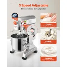 VEVOR Commercial Food Mixer 20Qt 750W 3 Speeds Adjustable 105 180 and 408 RPM Food Processor Heavy Duty with Stainless Steel Bowl Dough Hooks Whisk Beater for Schools Bakeries Restaurants Pizzeria