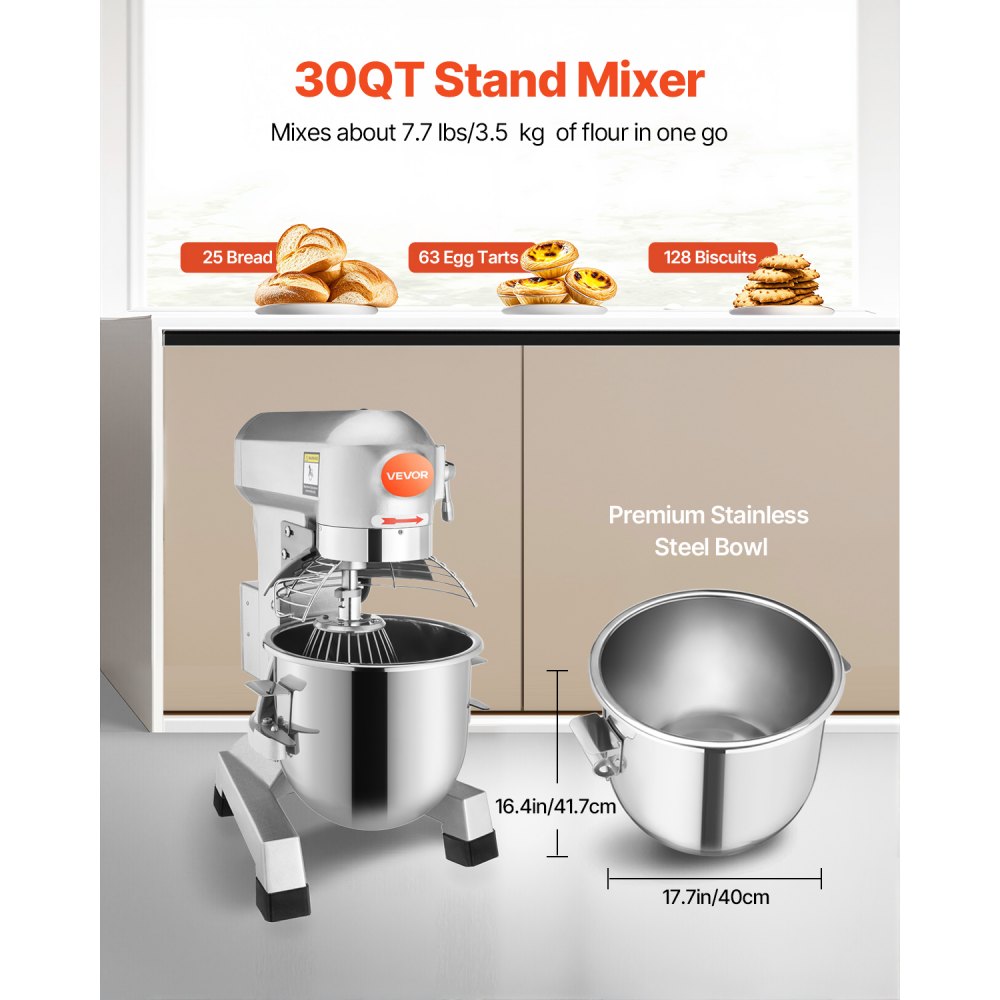 VEVOR Electric Food Mixer 30L Food Stand Mixer 1100W Electric Dough Mixer Maker 220V Adjustable Commercial Mixer Grinder Commercial Stand Mixer for Kitchen Commercial Use