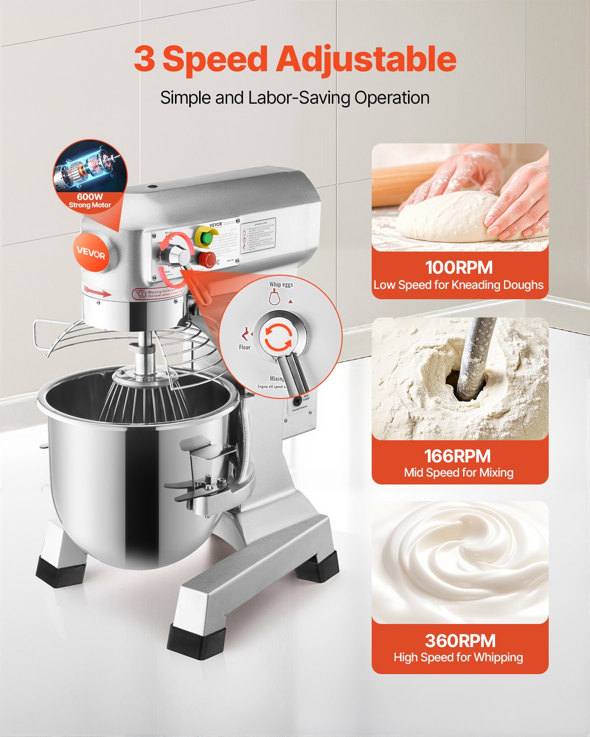 VEVOR Electric Food Mixer 30L Food Stand Mixer 1100W Electric Dough Mixer Maker 220V Adjustable Commercial Mixer Grinder Commercial Stand Mixer for Kitchen Commercial Use