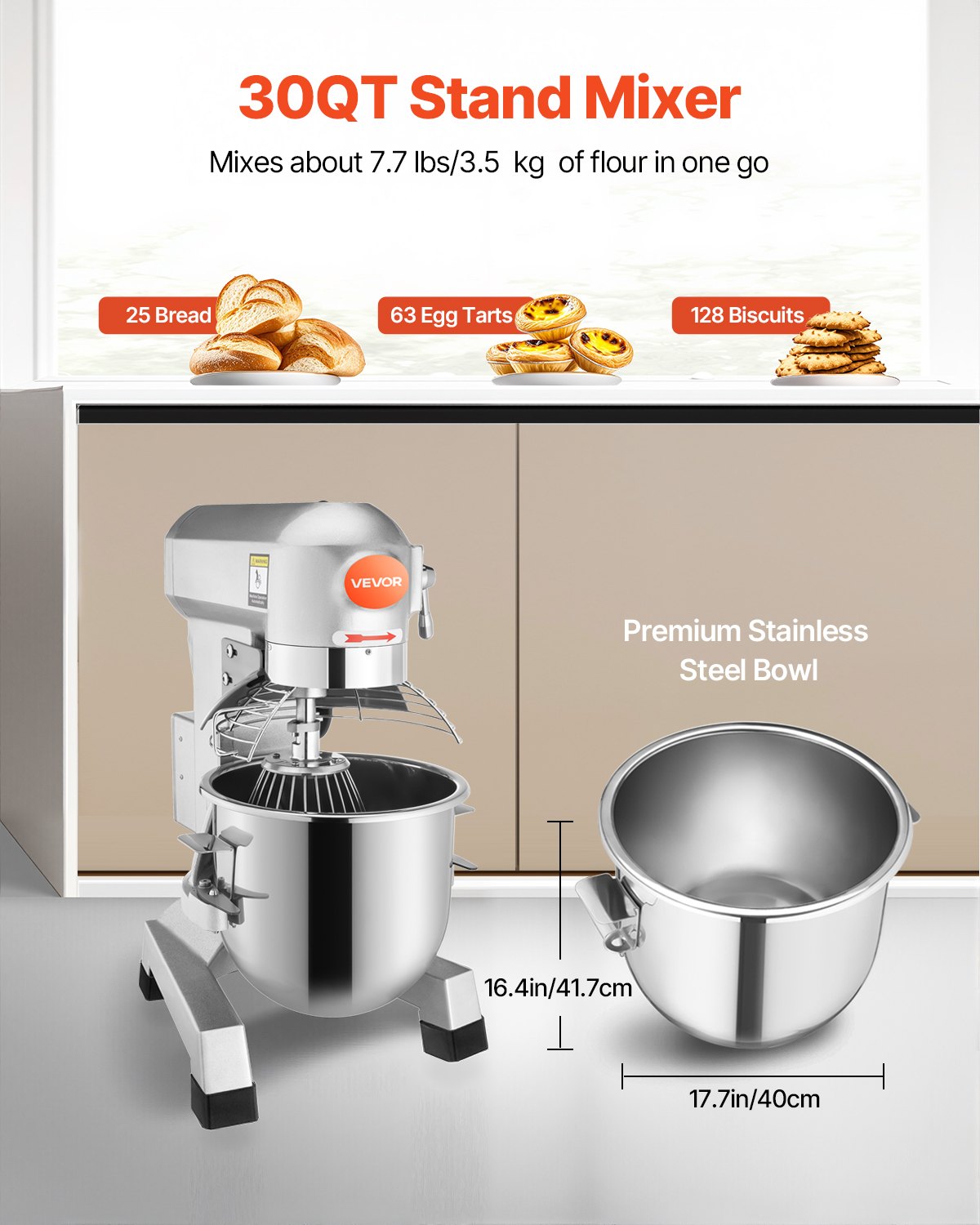 VEVOR Electric Food Mixer 30L Food Stand Mixer 1100W Electric Dough Mixer Maker 220V Adjustable Commercial Mixer Grinder Commercial Stand Mixer for Kitchen Commercial Use
