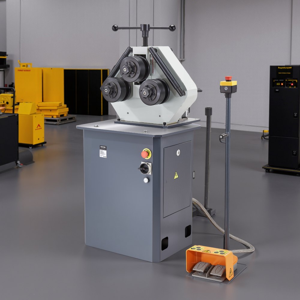 VEVOR 750W Electric Roll Bending Machine, 3-Roller Electric Pipe Bender Machine with Reversible Foot Switch, Support Horizontal/Vertical Operation (220V 60Hz 3-Phase, No Plug)