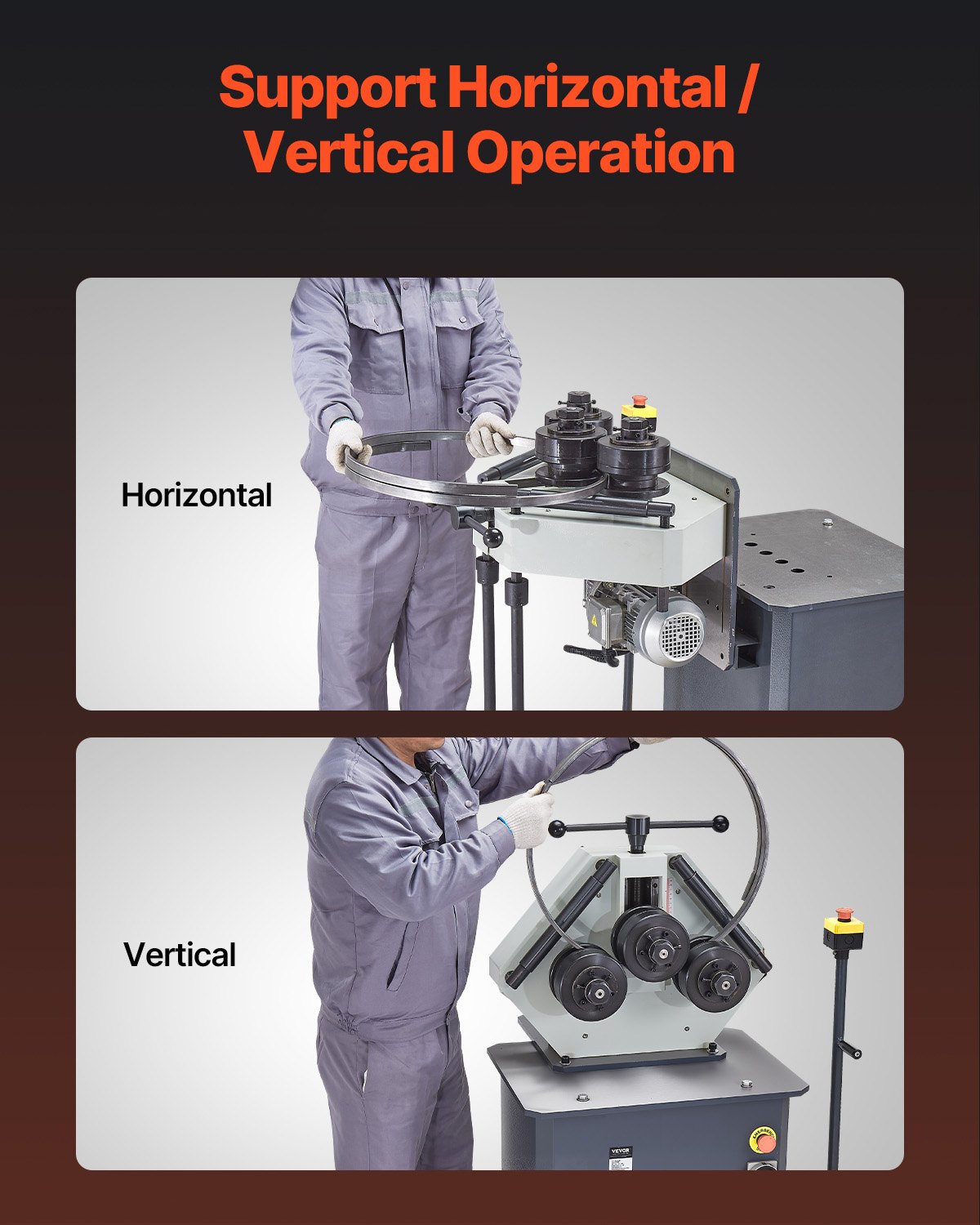 VEVOR 750W Electric Roll Bending Machine, 3-Roller Electric Pipe Bender Machine with Reversible Foot Switch, Support Horizontal/Vertical Operation (220V 60Hz 3-Phase, No Plug)