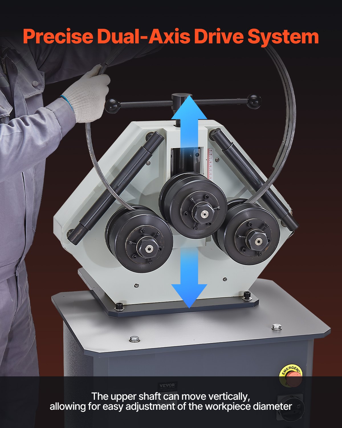 VEVOR 750W Electric Roll Bending Machine, 3-Roller Electric Pipe Bender Machine with Reversible Foot Switch, Support Horizontal/Vertical Operation (220V 60Hz 3-Phase, No Plug)