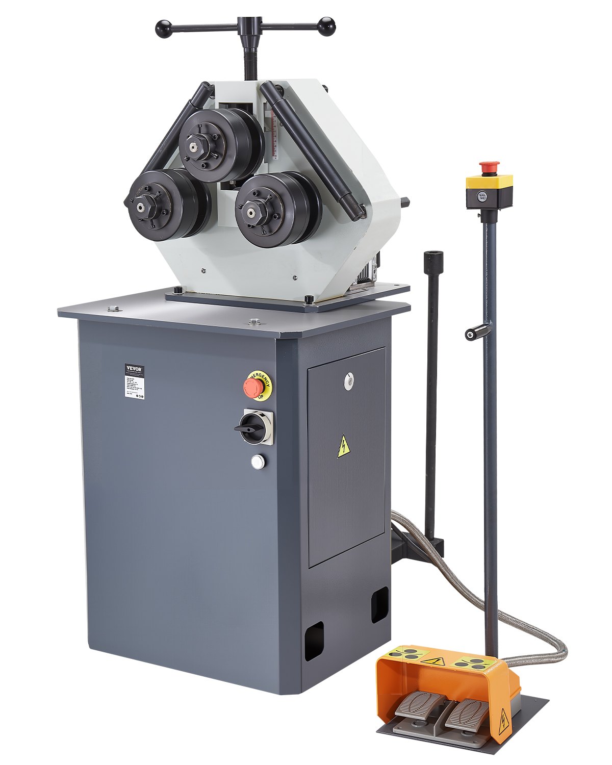 VEVOR 750W Electric Roll Bending Machine, 3-Roller Electric Pipe Bender Machine with Reversible Foot Switch, Support Horizontal/Vertical Operation (220V 60Hz 3-Phase, No Plug)
