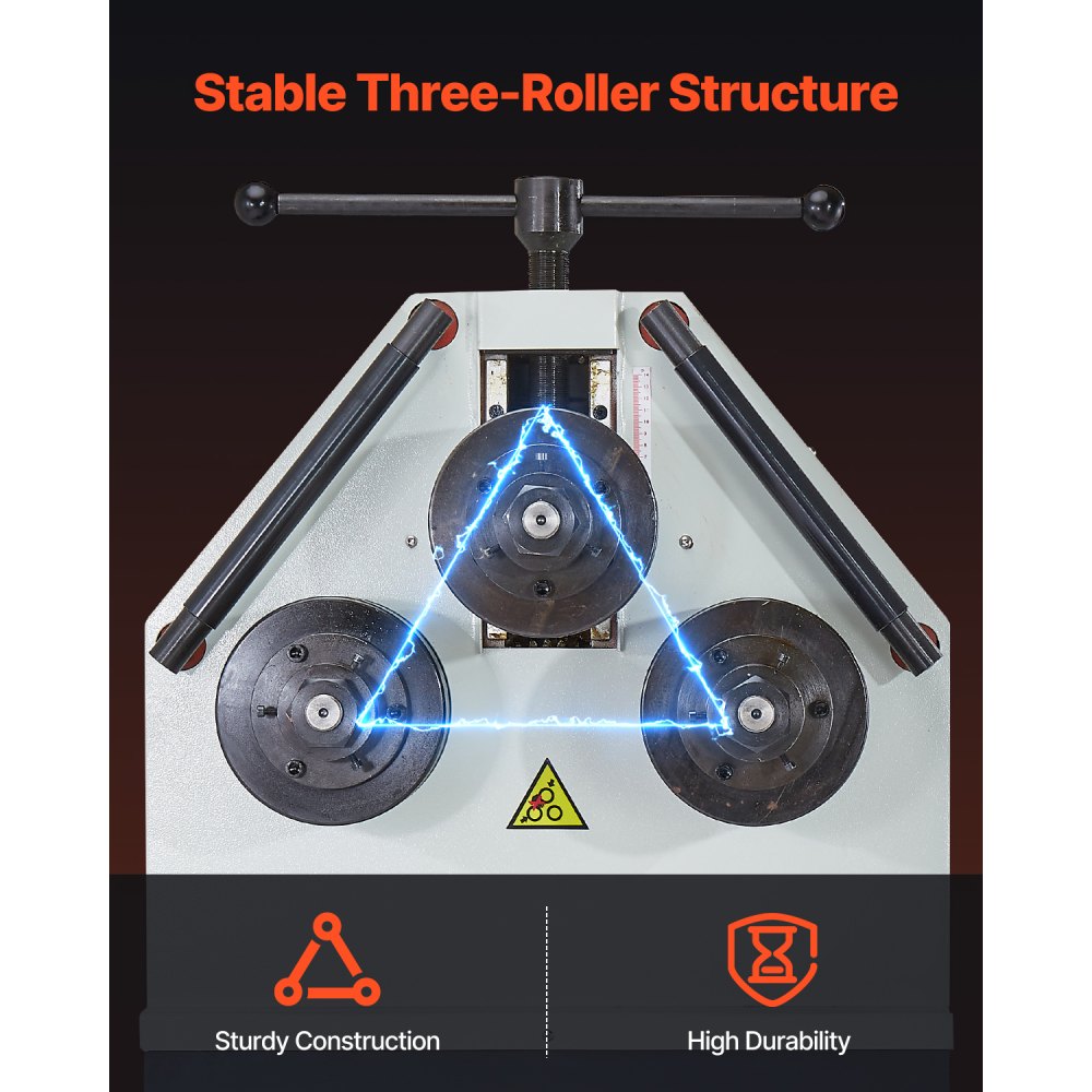 VEVOR 2.2KW Electric Roll Bending Machine, 3-Roller Electric Pipe Bender Machine with 180° Maximum Bending Angle & Reversible Foot Switch, Support Horizontal/Vertical Operation (220V 60Hz 3-Phase)