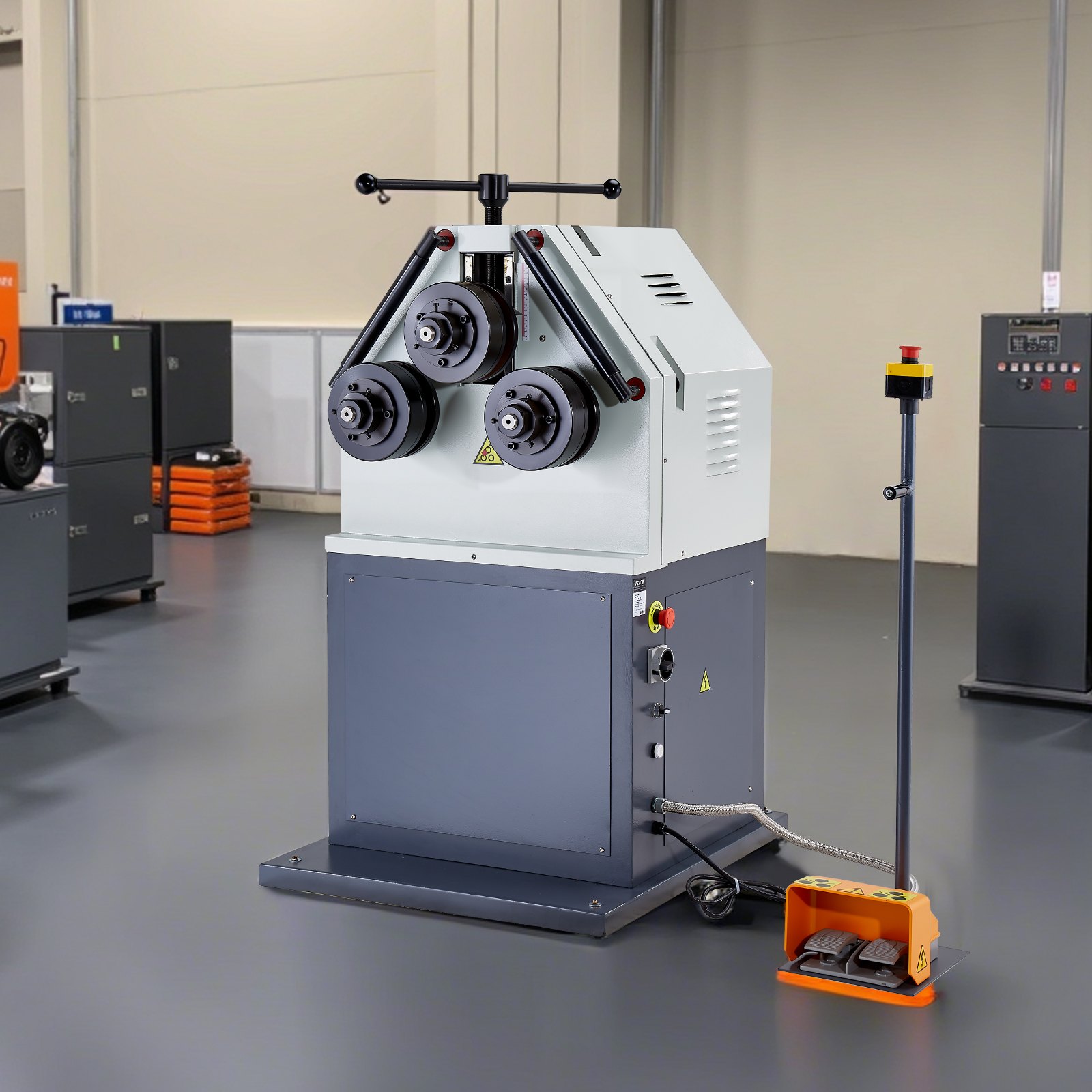 VEVOR 2.2KW Electric Roll Bending Machine, 3-Roller Electric Pipe Bender Machine with 180° Maximum Bending Angle & Reversible Foot Switch, Support Horizontal/Vertical Operation (220V 60Hz 3-Phase)