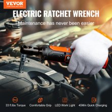 VEVOR 3/8" Cordless Electric Ratchet Wrench Set, 12V 33 Ft-lbs Power Ratchet Tool Kit, 45-Min Fast Charge, 2-Pack 2.0Ah Battery, Built-in LED Light, Variable Speed Trigger, 10 Sockets