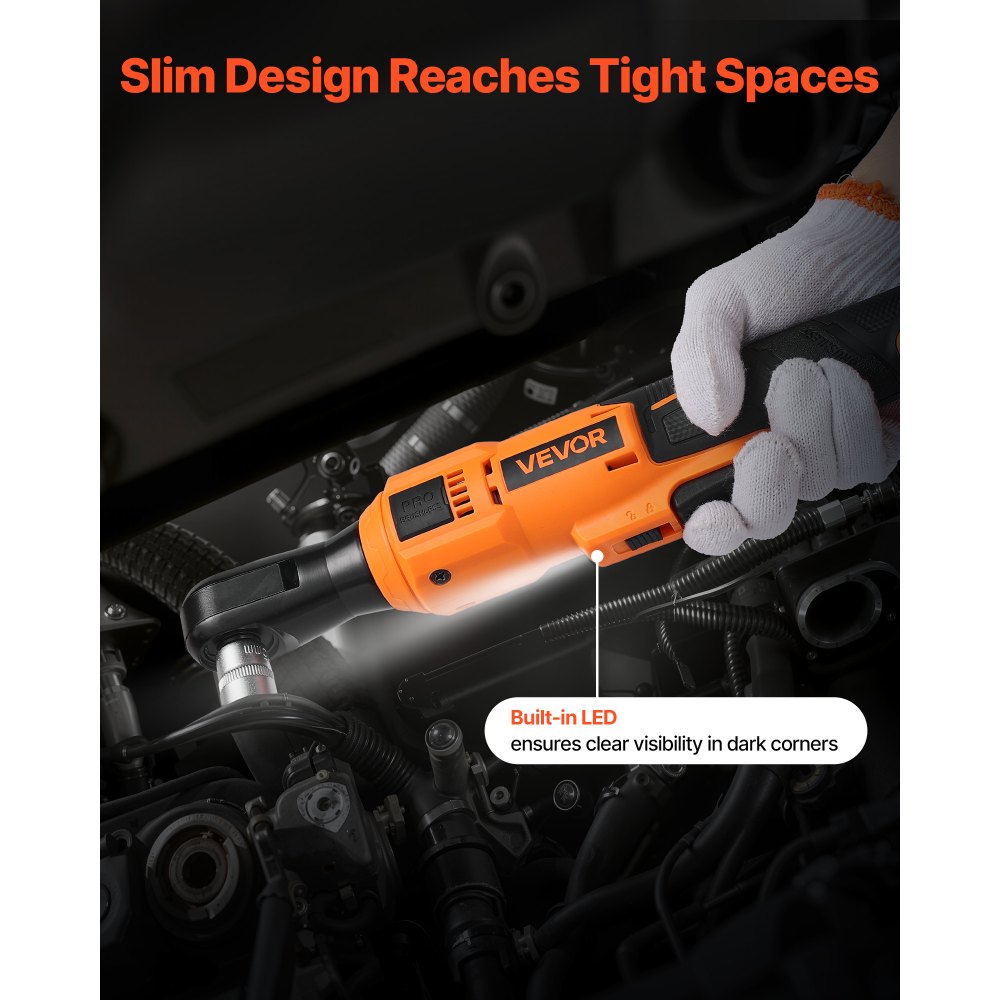 VEVOR Cordless Ratchet Wrench, 3/8 inch Drive, 230 RPM, up to 88 ft-lbs of Torque, Battery Powered Electric Ratchet Wrench Set with Two 2.0Ah Batteries, Charger, Sockets, Adaptors and Cloth Bag