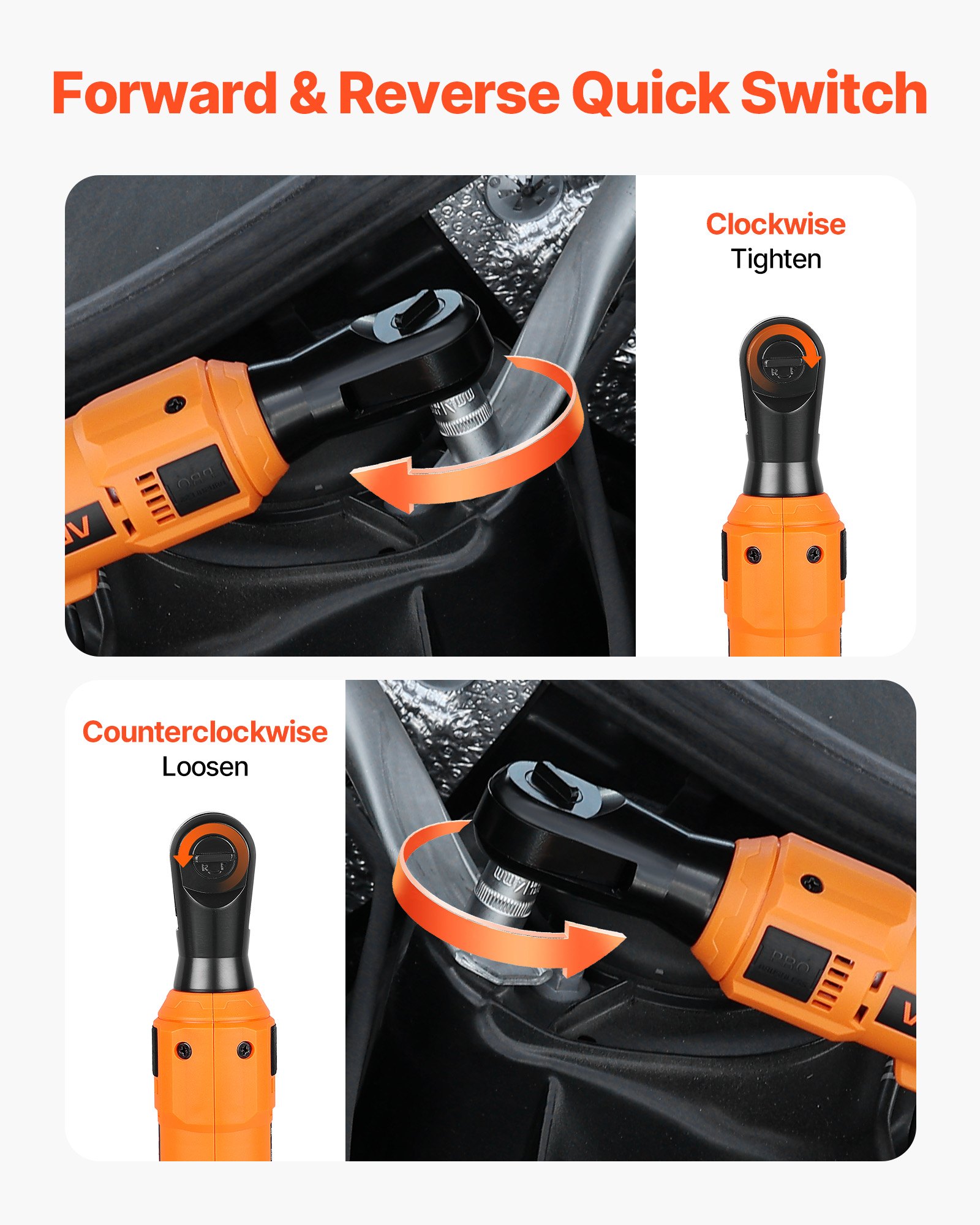 VEVOR Cordless Ratchet Wrench, 3/8 inch Drive, 230 RPM, up to 88 ft-lbs of Torque, Battery Powered Electric Ratchet Wrench Set with Two 2.0Ah Batteries, Charger, Sockets, Adaptors and Cloth Bag