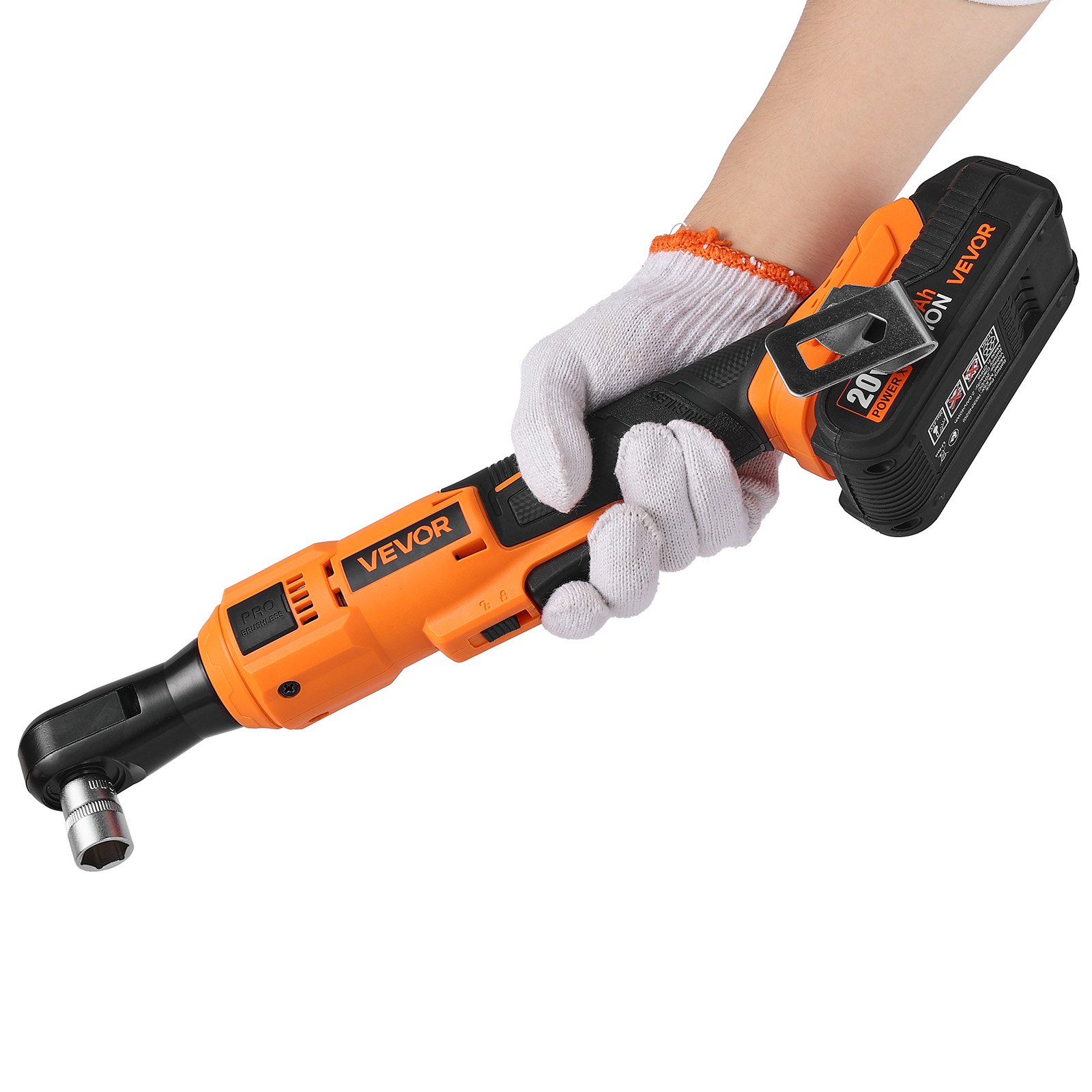 VEVOR Cordless Ratchet Wrench, 3/8 inch Drive, 230 RPM, up to 88 ft-lbs of Torque, Battery Powered Electric Ratchet Wrench Set with Two 2.0Ah Batteries, Charger, Sockets, Adaptors and Cloth Bag