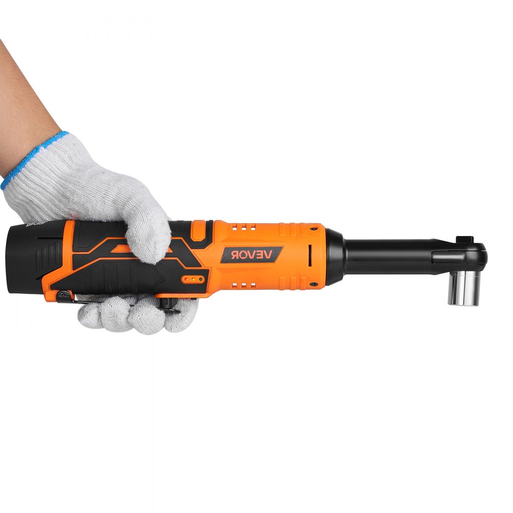VEVOR Cordless Ratchet Wrench, 3/8 inch Drive, 240 RPM, up to 33 ft-lbs of Torque, Extended Battery Powered Electric Ratchet Wrench Set with Two Batteries, Charger, Sockets, Adaptor and Extension Bar