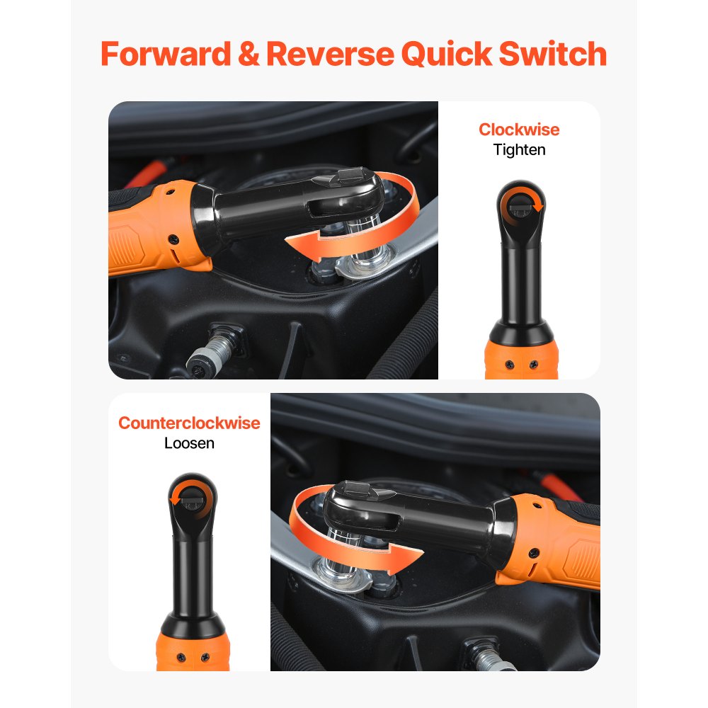 VEVOR Cordless Ratchet Wrench, 3/8 inch Drive, 230 RPM, up to 33 ft-lbs of Torque, Battery Powered Electric Ratchet Wrench Set with Two 2.0Ah Batteries, Charger, Sockets, Adaptor and Carrying Case