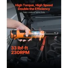 VEVOR Cordless Ratchet Wrench, 3/8 inch Drive, 230 RPM, up to 33 ft-lbs of Torque, Battery Powered Electric Ratchet Wrench Set with Two 2.0Ah Batteries, Charger, Sockets, Adaptor and Carrying Case