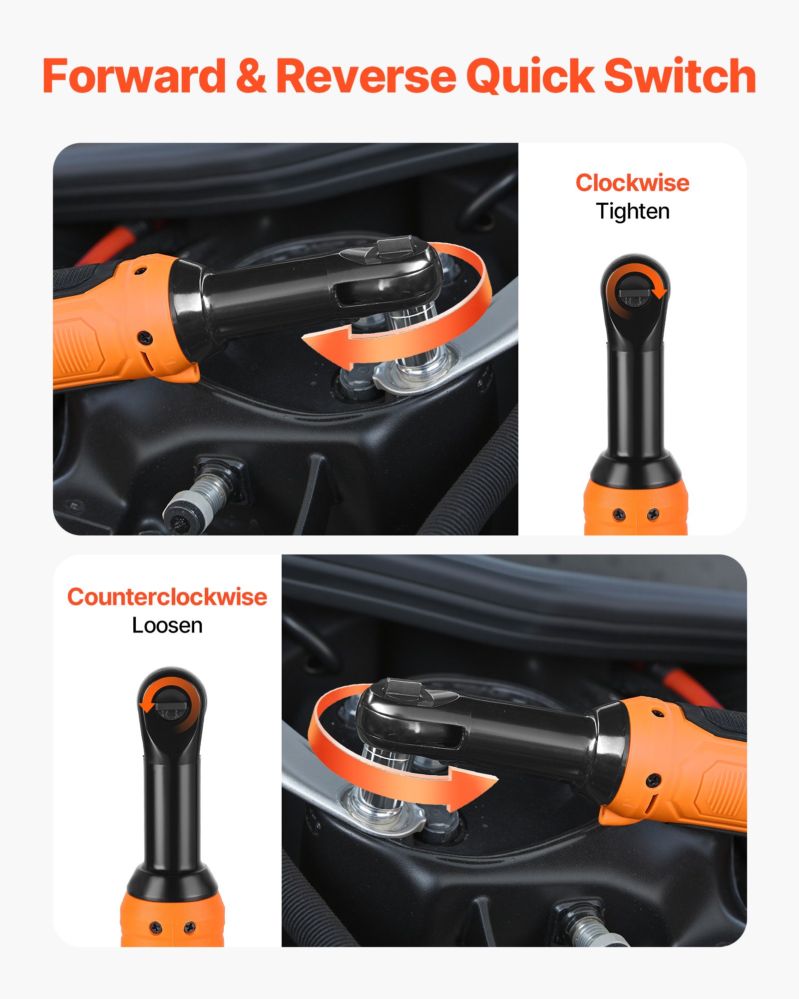 VEVOR Cordless Ratchet Wrench, 3/8 inch Drive, 230 RPM, up to 33 ft-lbs of Torque, Battery Powered Electric Ratchet Wrench Set with Two 2.0Ah Batteries, Charger, Sockets, Adaptor and Carrying Case