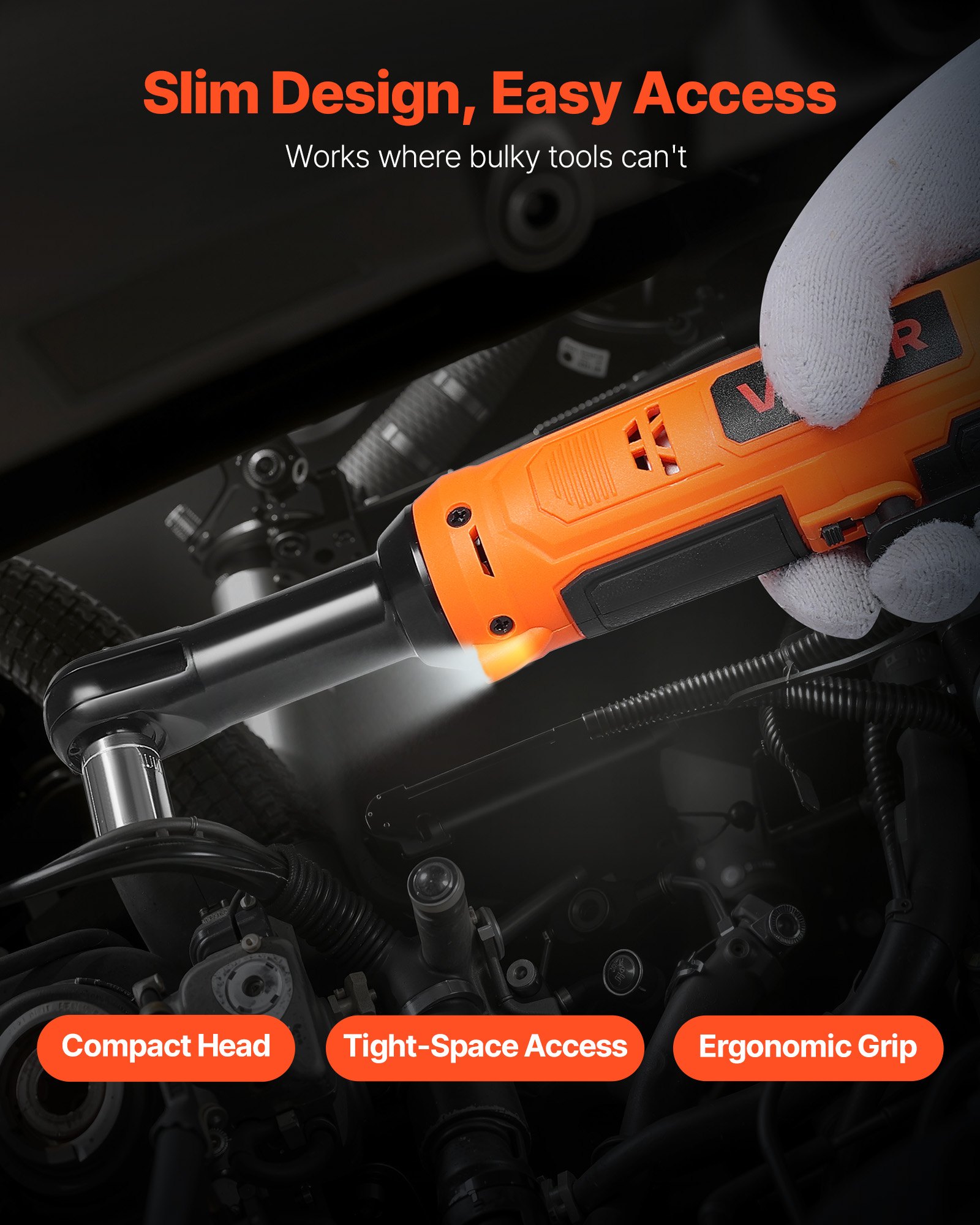 VEVOR Cordless Ratchet Wrench, 3/8 inch Drive, 230 RPM, up to 33 ft-lbs of Torque, Battery Powered Electric Ratchet Wrench Set with Two 2.0Ah Batteries, Charger, Sockets, Adaptor and Carrying Case