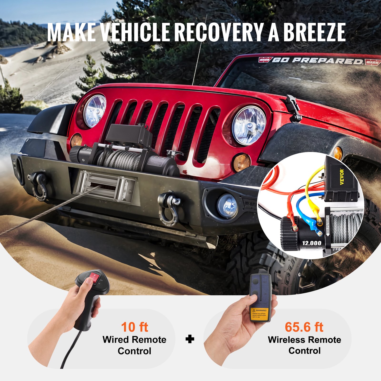 VEVOR Electric Winch, 12,000 lb, 12V DC Truck Winch with Φ0.36 in x 85 ft Steel Cable Roller Fairlead Wireless & Wired Remote Control, IP55 Waterproof for Towing Off-Road SUV Jeep Truck Trailer Boat