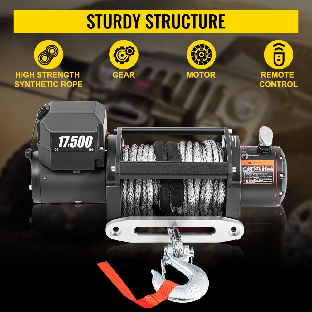 VEVOR 12V Electric Winch 17500 lbs Synthetic Rope 9.5 mm x 26 m Wireless ATV Winch