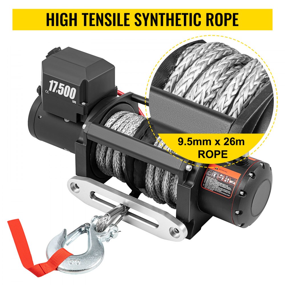 VEVOR 12V Electric Winch 17500 lbs Synthetic Rope 9.5 mm x 26 m Wireless ATV Winch