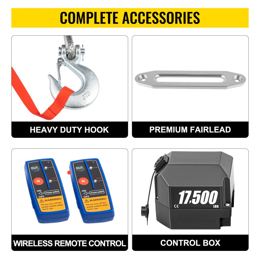 VEVOR 12V Electric Winch 17500 lbs Synthetic Rope 9.5 mm x 26 m Wireless ATV Winch