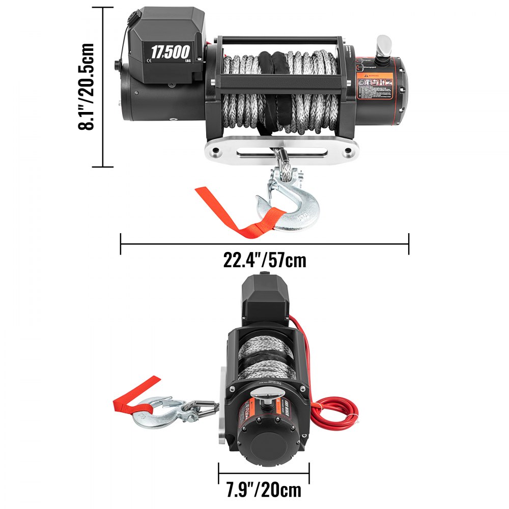 VEVOR 12V Electric Winch 17500 lbs Synthetic Rope 9.5 mm x 26 m Wireless ATV Winch